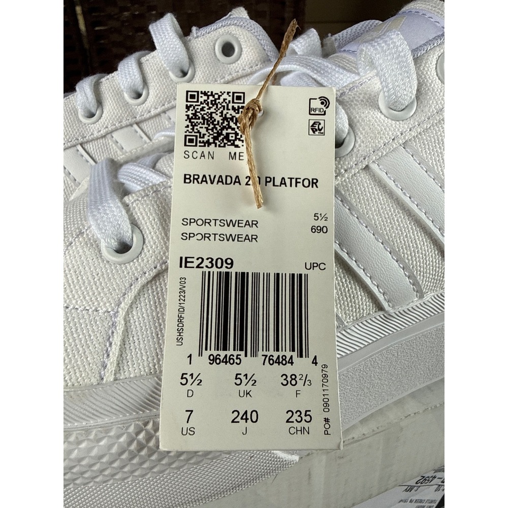 Adidas Bravada 2.0 Platform Women 7 White New IE2309 Canvas Chunky Fairy Sneaker - Picture 4 of 13